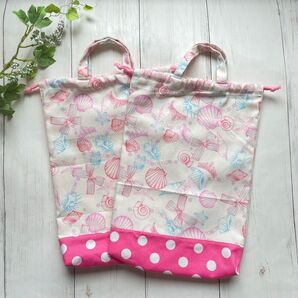 ハンドメイド*上履き袋2点セット《シェル》