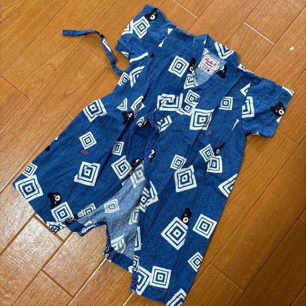 ミキハウス 甚平 ロンパース 60 70 美品 紺色 お祭り