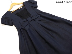  prompt decision * Anatelier * ribbon / race switch One-piece 38 navy blue / Indigo color beautiful goods! lady's *