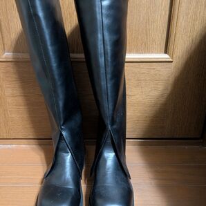 レイヤード風スリットロングブーツ 37 BLACK