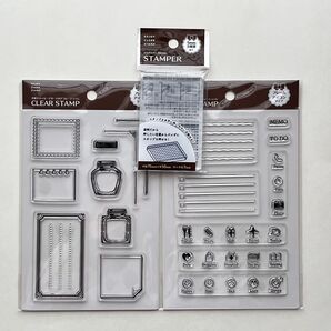 クリアスタンプ 方眼付きアクリルブロック セリア フレーム 装飾 枠 インク瓶 はんこ