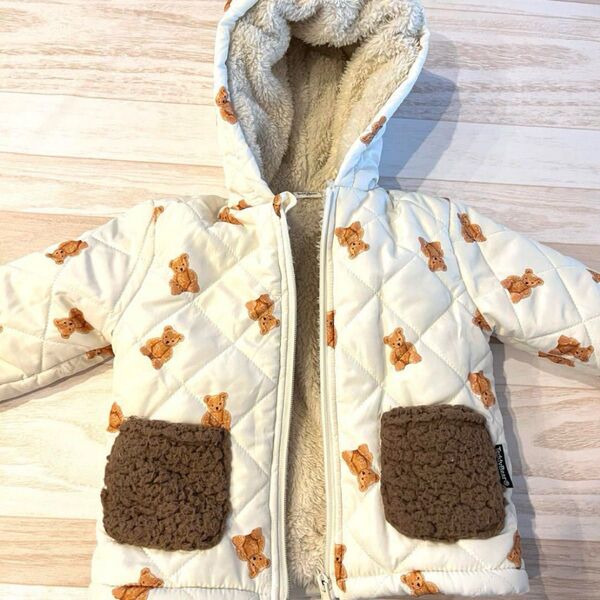 バースデイ テディベア ベビー服 ジャンパー アウター 90 くま ファーコート くま耳 ふわふわ 可愛い