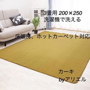 新品 3畳タイプ 防ダニ仕様 洗える フランネルラグ カーキ