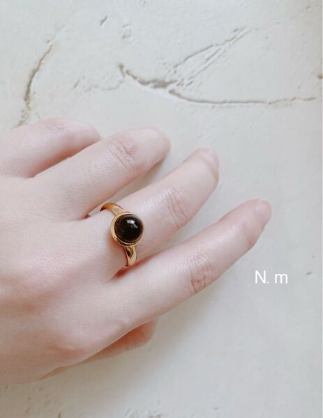 【No.R138】《ハンドメイドリング》天然石タイガーアイ(8mm)/サージカルステンレス/金属アレルギー対応/ゴールドリング