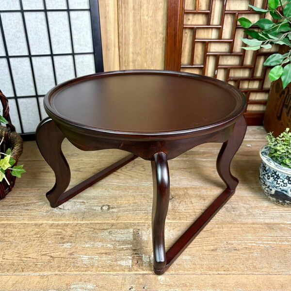新商品入荷!韓国中国李朝デザイン丸ティーテーブルお膳ちゃぶ台ソバンアンティーク調座卓木製ミニテーブル花台トレー