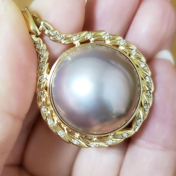 フォロワーさまセール☆実施中大粒20mm☆ K18マベパールペンダントトップ 天然ダイヤモンド0.12ct