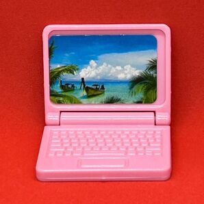 新品ミニチュア ピンクPC ノートパソコン 折り畳み可能 ノート型パソコン ノートPC ブラック ドール撮影小物グッズコレクション