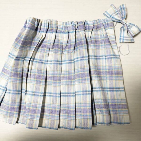 スクール制服 スカート リボン セット 韓国服 チェック ブルー XL