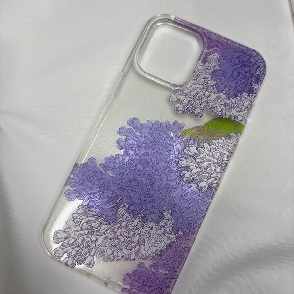 iPhone12ProMax ソフト スマホケース スマホカバー クリア アイフォン TPU 傷防止 耐衝撃 花柄 上品 むらさき