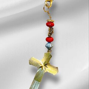 35ハンドメイド*アンティーク十字架と天然石チャーム