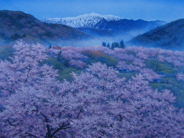 酒井英利, 【高遠の春】, 希少な画集画, 新品高級額･額装付, 状態良好, 送料無料, 絵画 油絵 油彩, 風景画 桜 信州, sca, 絵画, 油彩, 自然, 風景画