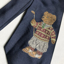 希少! 90年代 POLO RALPH LAUREN BEAR ポロベア GOLF ゴルフ TIE ネクタイ SILK シルク MADE IN USA アメリカ製 デッド NAVY ネイビー クマ_画像2