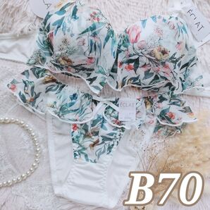 №1260【B70】ボタニカルリボンフレアブラジャー&フルバックショーツ