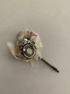 Art hand Auction Lymousset Rimuse épingle à cheveux perles en mousseline de soie rose ivoire accessoires de cheveux faits à la main, Fait main, Accessoires (pour femmes), accessoires pour cheveux