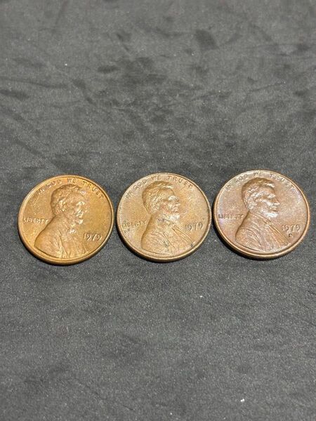 アメリカ 1セント ペニー リンカーン 青銅貨 硬貨 1979年 古銭 3枚セット