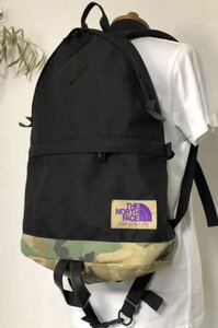 ★別注THE NORTH FACE パープルレーベル バックパック ブラック×カモ 〈PURPLE LABELノースフェイス リュック デイパック 黒×迷彩〉★