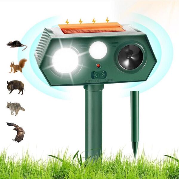 値引き!動物撃退器 猫よけ 害獣避け 超音波 ソーラー充電 防水 挿し込み