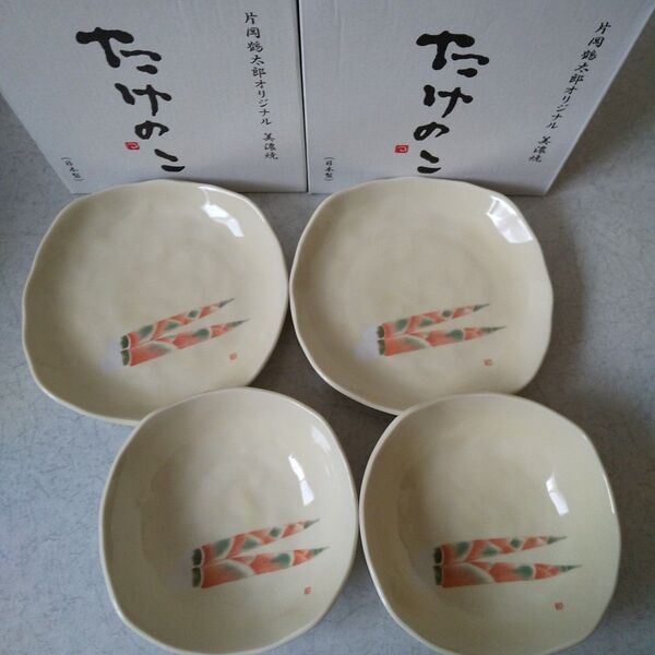 片岡鶴太郎 美濃焼 たけのこ 新品 2セット 4枚食器 絵皿