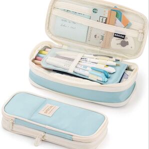 ANGOOBABY大容量ペンケース 多機能筆箱ツール筆入れ小物収納 ライトブルー