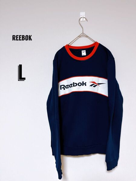 リーボック トレーナー Mネイビー系 Reebok 裏起毛 スウェット 韓国古着