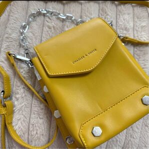 最終価格 ショルダーバッグ レザー CHARLES & KEITH マスタードイエロー 鞄 カバン