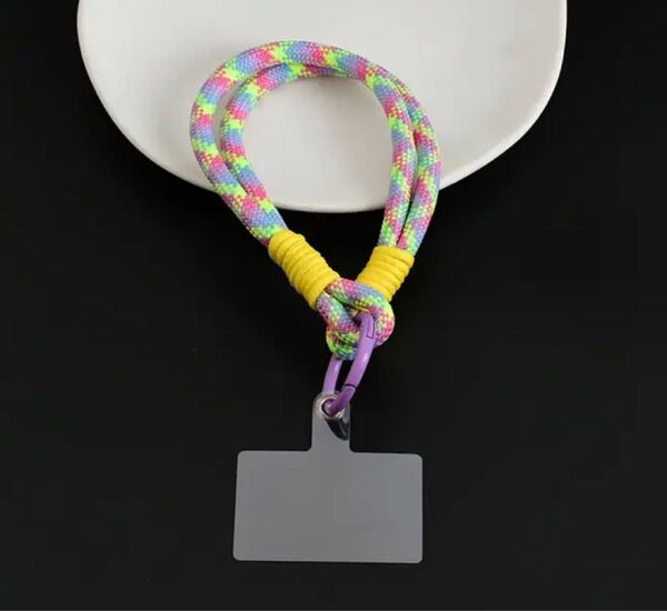 【SALE】カラーブロックストラップ 二重ロープ織り★バッグチャームペンダント/スマホストラップ/キーホルダー★パープルmix
