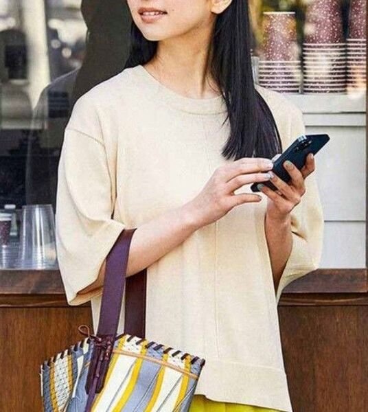 リブ イン コンフォート ◆ Tシャツ感覚で着れちゃう きれいめニットトップス アイボリー サイズ 3L フェリシモ