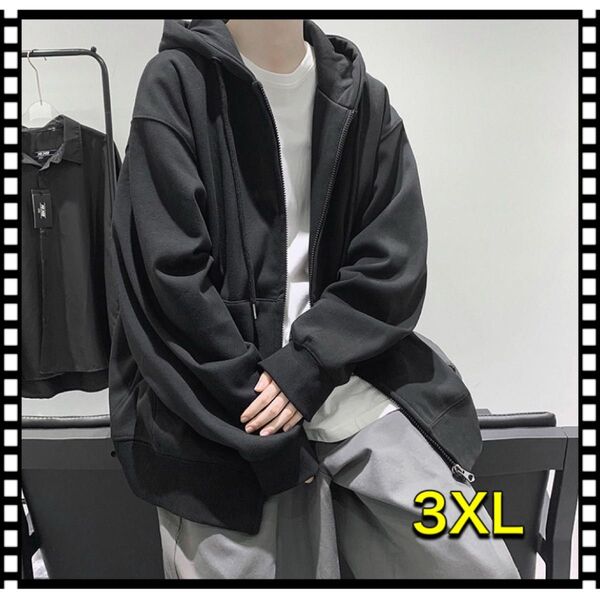 黒 3XL メンズ ジップパーカー 長袖 フード スウェット 裏起毛