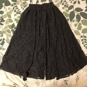 ワイドパンツ レディース パンツ レース ボトムス 大きいサイズ ワイドパンツルック 大人MUSE フリーサイズ ブラック