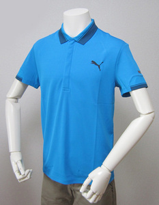 新品 送料無料 PUMA GOLF/プーマ ゴルフ メンズ ラックス ソリッド 半袖ポロシャツ ブルー UPF40+ インポートLサイズ(ment57)