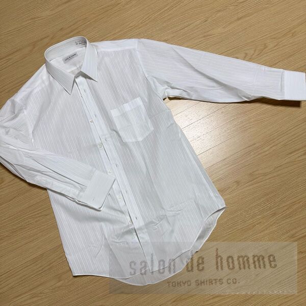 salon de homme ホワイトストライプ長袖シャツ(39-80) 未使用品
