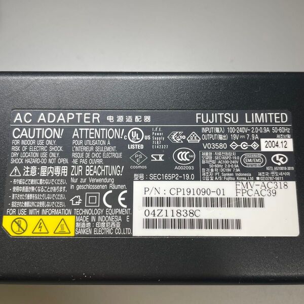 No.2335◎ FUJITSU ACアダプター SEC165P2-19.0 FMV-AC318