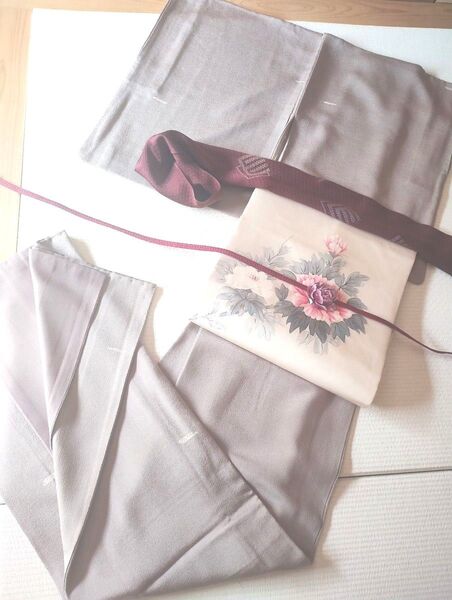 牡丹の名古屋帯 内田晴祥 落款有り 塩瀬 正絹