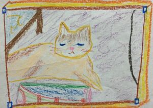 Art hand Auction Artista Hiro C Original Gato Mediterráneo, Obra de arte, Cuadro, dibujo al pastel, Dibujo con crayón