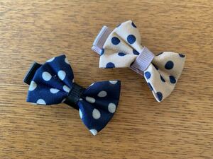  used dot ribbon . lovely Kids Mini hair clip 2 piece set navy beige 