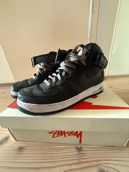 Stussy × Nike Air Force 1 Mid "Black/Black"27cm