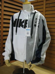 M1△722未使用品【NIKE × sacai ナイキ サカイ】タグ付 CD6303-711 DOUBLE ZIP HOODIE 再構築 アシンメトリー パーカー SIZE M