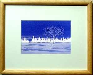 Art hand Auction ○Nr. 7190 Schneebedecktes Feld im Mondlicht / Chihiro Tanaka (Vier Jahreszeiten-Aquarell) / Wird mit einem Geschenk geliefert, Malerei, Aquarell, Natur, Landschaftsmalerei