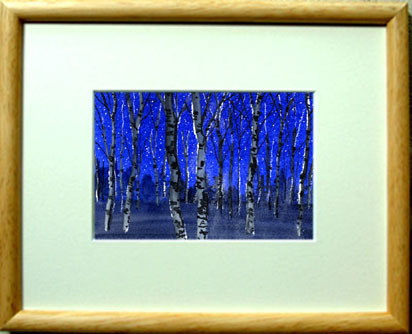 N° 7189 Forêt de bouleaux avec étoiles (Karuizawa) / Chihiro Tanaka (Aquarelle des Quatre Saisons) / Livré avec un cadeau, Peinture, aquarelle, Nature, Peinture de paysage