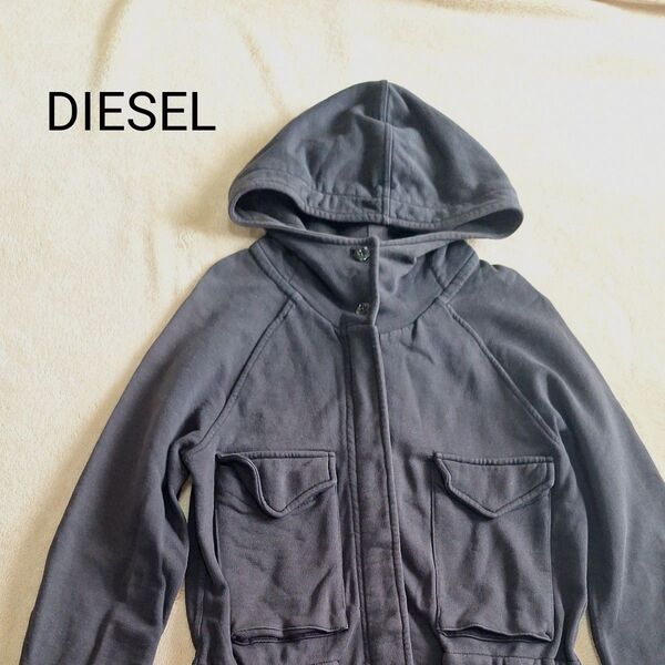 DIESEL パーカー ブラック ウォッシュ加工のブラック