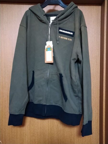 М0115 ハマー HUMMER カーキパーカー 3L フルジップ バックプリント 新品