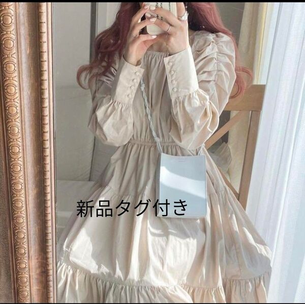 【新品タグ付き】パワショルボリュームティアードワンピース