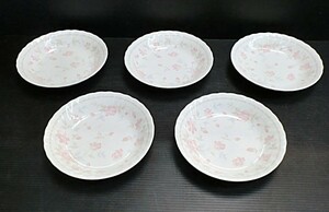 ★ 深皿 フレアープレート 5枚「 SAINICHINA 」Φ19 x H3.8cm 白 ピンク 洋食器 未使用 ★: