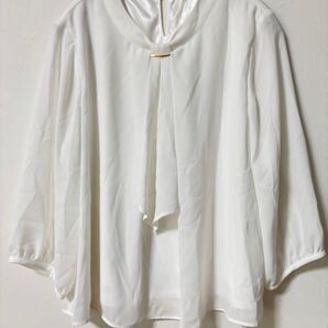 LLサイズ ボウタイブラウス フォーマル 日常 ホワイト 9部袖