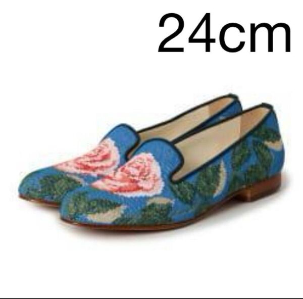 BEAMS COUTURE ルルメリーの刺繍のオペラシューズ 24 ブルー