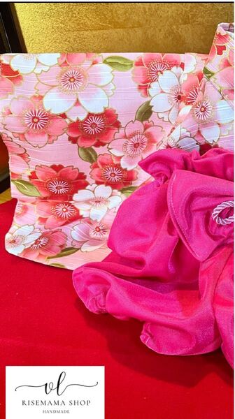 お祝い着 サテンシャンタン桜 袴パンツ 80サイズ