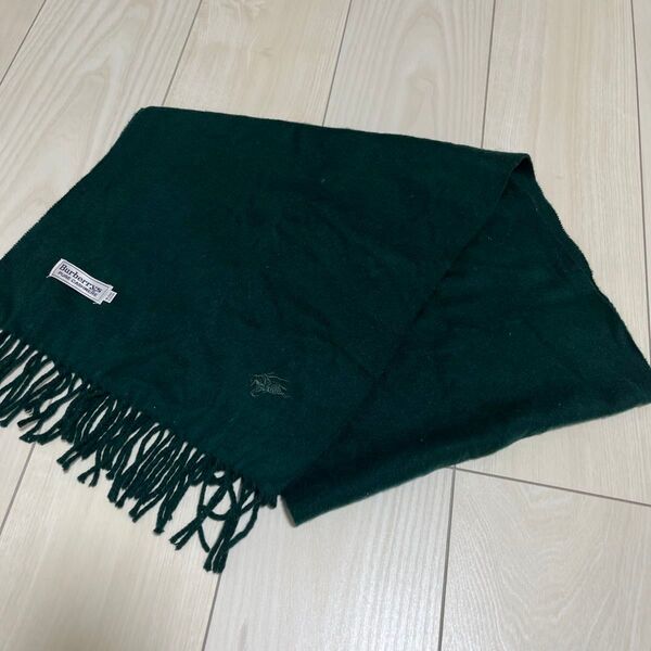 バーバリーズ マフラー カシミヤ グリーン ロゴ刺繍 緑 毛100% 大判