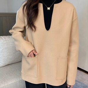 キーネックメルトンブラウス ベージュ サイズ フリー 新品 タグ付