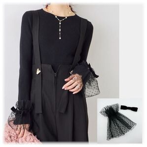 ★新品 チュールカフス2wayリブニット/ブラック frene