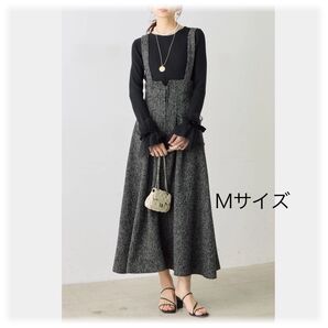 新品 ツイードタッチハイウエストフロントジップジャンスカ/ブラック frene
